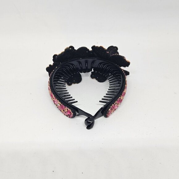 Crystal Flower Ponytail, Bun Claw - Shades of Pink & Gold - 804 Crystals - Picture 8 of 12